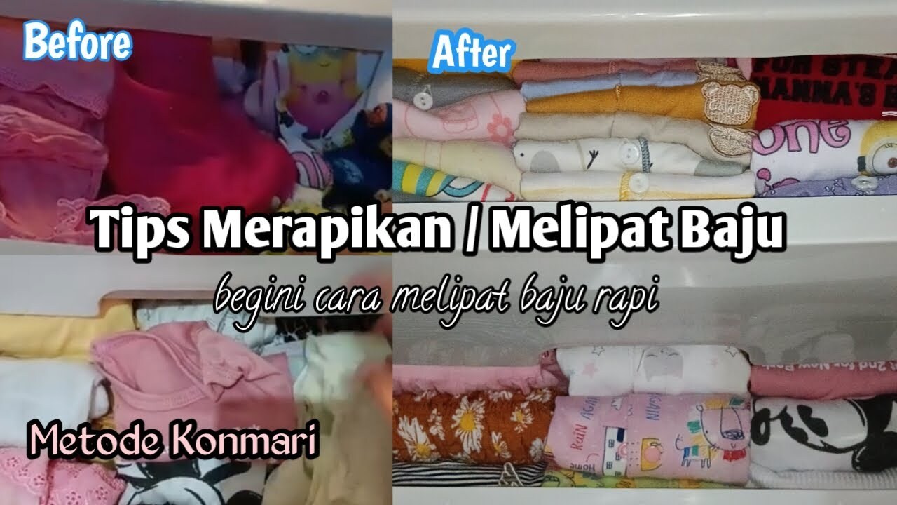 CARA MELIPAT BAJU BAYI DI LEMARI || DENGAN METODE KONMARI, RAPI DAN ...